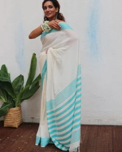 Abhaya Handwoven Linen Cotton Jamdani Saree - Uma