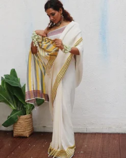 Adya Handwoven Linen Cotton Jamdani Saree - Uma