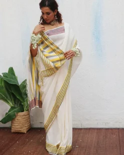 Adya Handwoven Linen Cotton Jamdani Saree - Uma