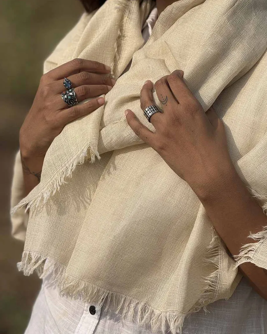 Alpine Glow Pure Wool Zari Shawl