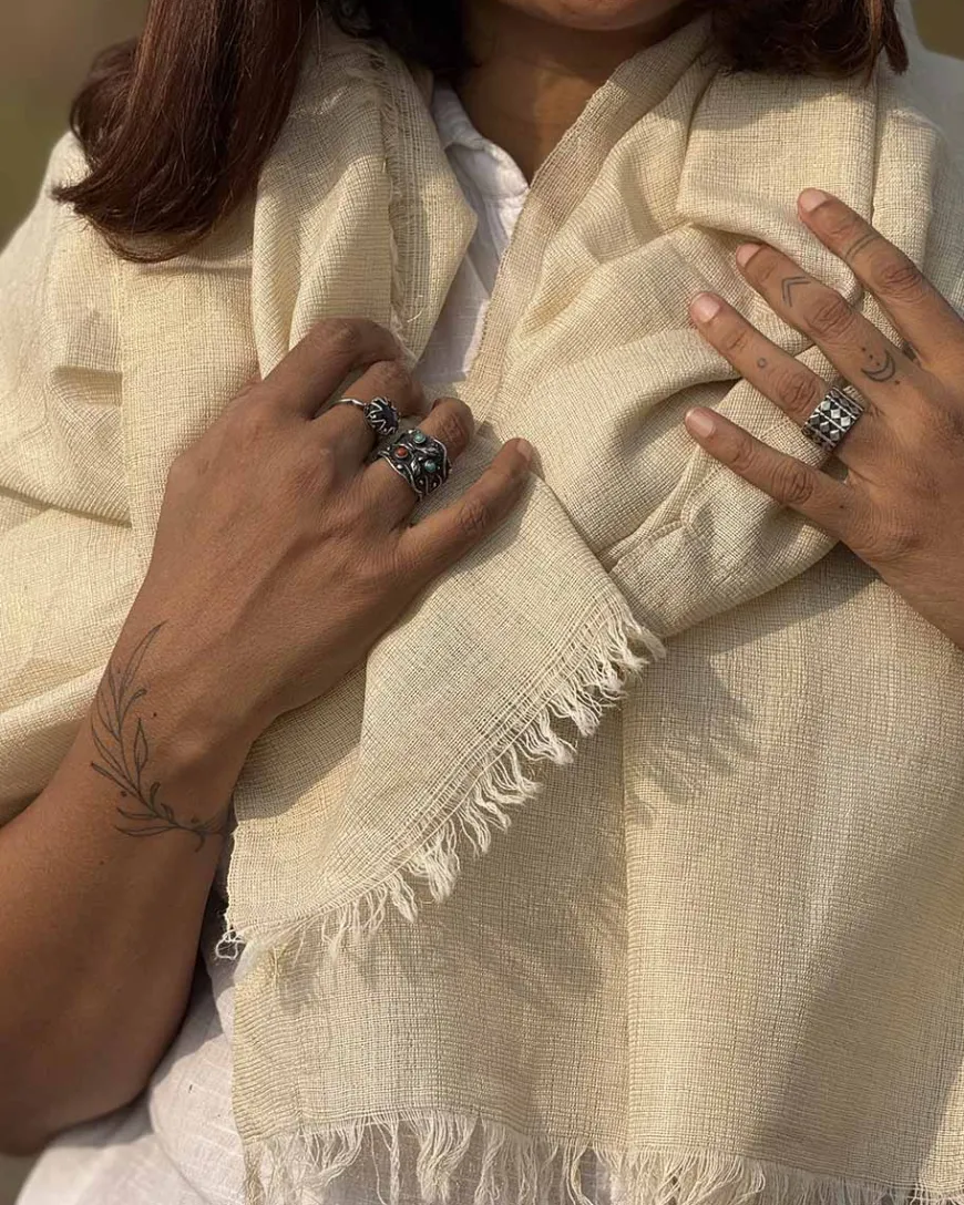 Alpine Glow Pure Wool Zari Shawl