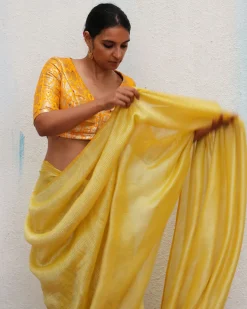 Amber Handwoven Linen Zari Saree - TOG