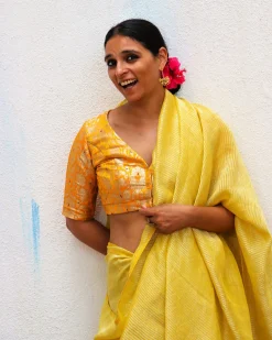 Amber Handwoven Linen Zari Saree - TOG