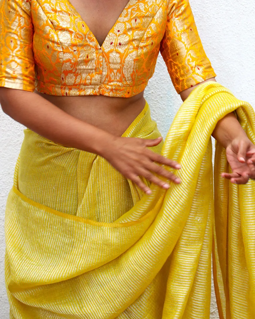 Amber Handwoven Linen Zari Saree - TOG