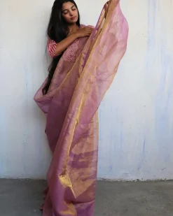 Anaia Handwoven Linen Saree-Melting Moon