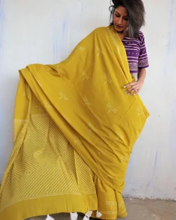 Aponi Hand Blockprinted Cotton Saree - Butterfly Girls