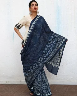 Augusta Blockprinted Cotton Saree - NOMAD