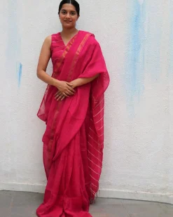Azalea Fantasy Handwoven Linen Saree - Everyday Beautiful