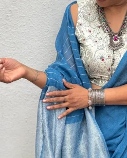 Barkha Handwoven Linen Zari Saree - Jheel