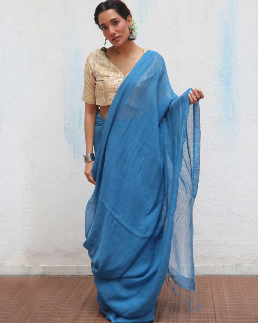 Barkha Handwoven Linen Zari Saree - Jheel