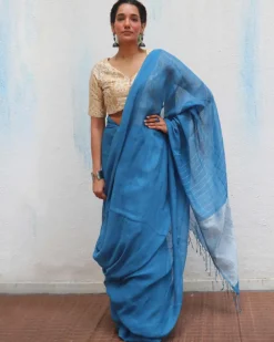 Barkha Handwoven Linen Zari Saree - Jheel