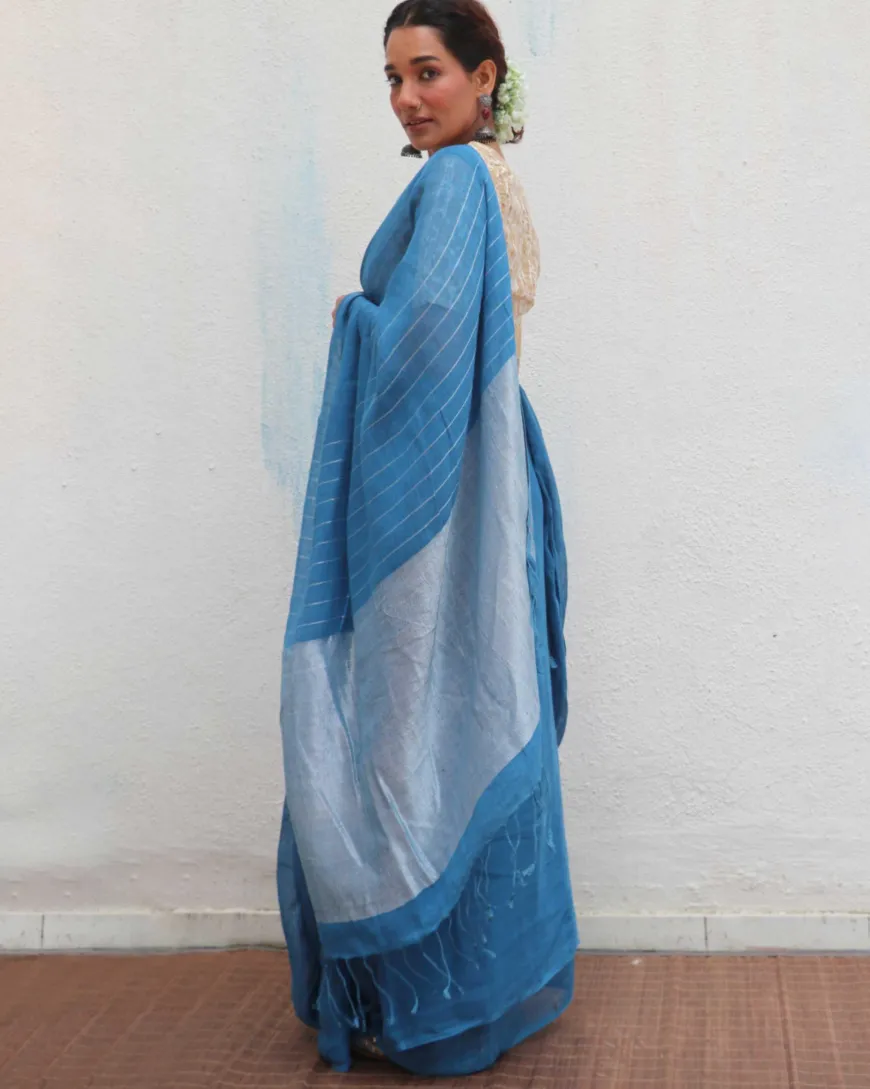 Barkha Handwoven Linen Zari Saree - Jheel