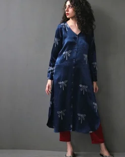 Bhamerii Handprinted Mashru Silk Kurta Set