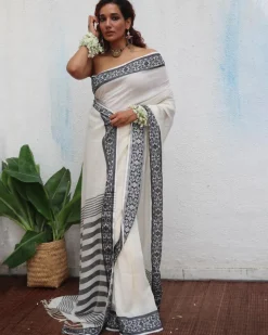 Bhavani Handwoven Linen Cotton Jamdani Saree - Uma