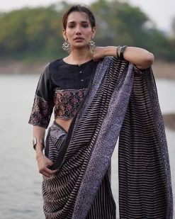 Bhumika Blockprinted Modal Silk Saree - Jaisal