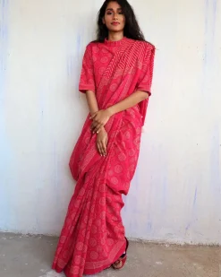 Bira Hand Blockprinted Cotton Saree - Butterfly Girls