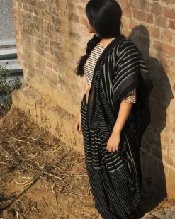 Black Block Printed Cotton Mul Saree