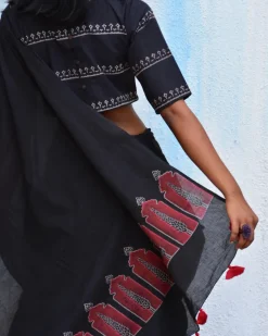 Black Blockprinted Crop Top Cotton Blouse