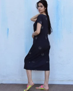 Black Moon Blockprinted Cotton Dress