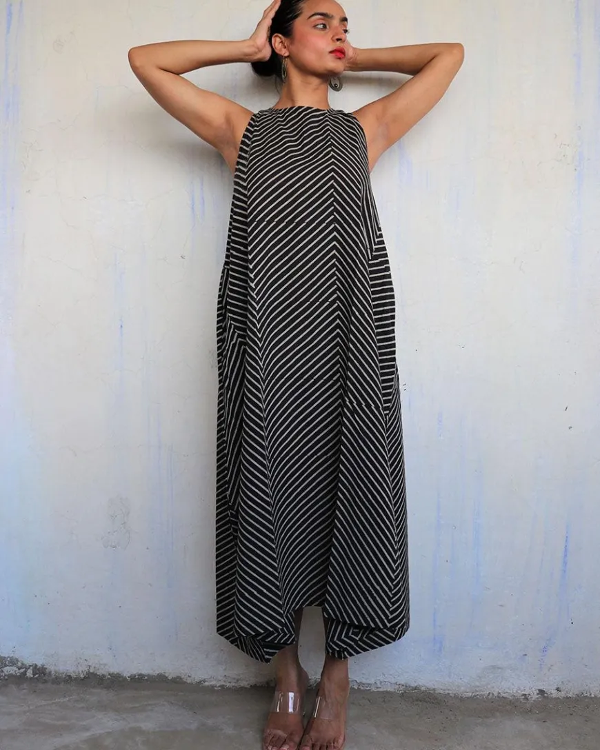 Black Pure Cotton Block Printed Dress-Mono