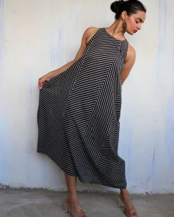 Black Pure Cotton Block Printed Dress-Mono
