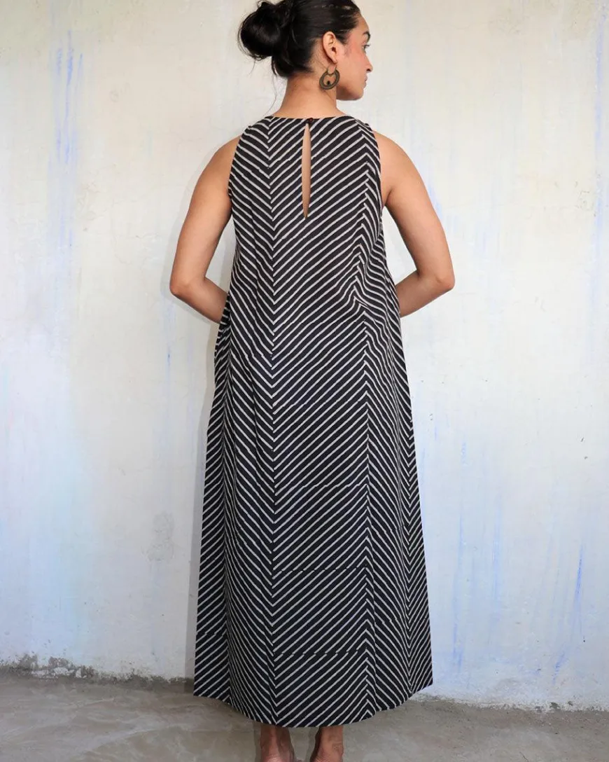 Black Pure Cotton Block Printed Dress-Mono
