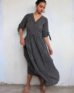 Black Pure Cotton Block Printed Dress-Mono
