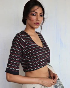 Black Tribe Handprinted Crop Top Cotton Blouse - God