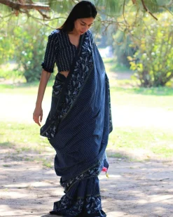 Blue Bird Hand Blockprinted Cotton Saree