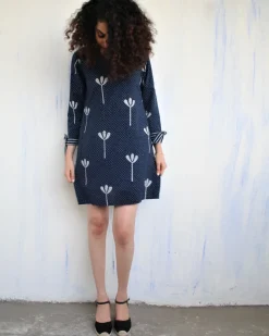 Blue Floral Blockprinted Cotton Shift Dress