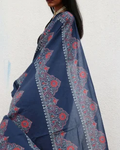Blue Handblockprinted Cotton Saree - Fmtm