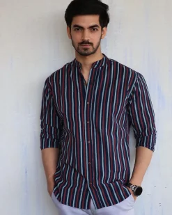 Blue Stripe Block-Printed Men'S Shirt