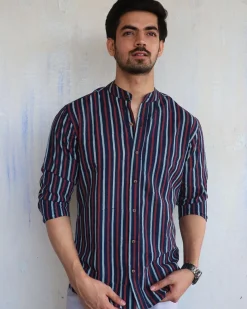 Blue Stripe Block-Printed Men'S Shirt