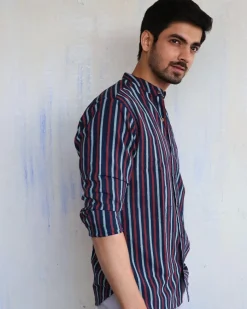 Blue Stripe Block-Printed Men'S Shirt