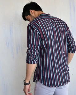 Blue Stripe Block-Printed Men'S Shirt