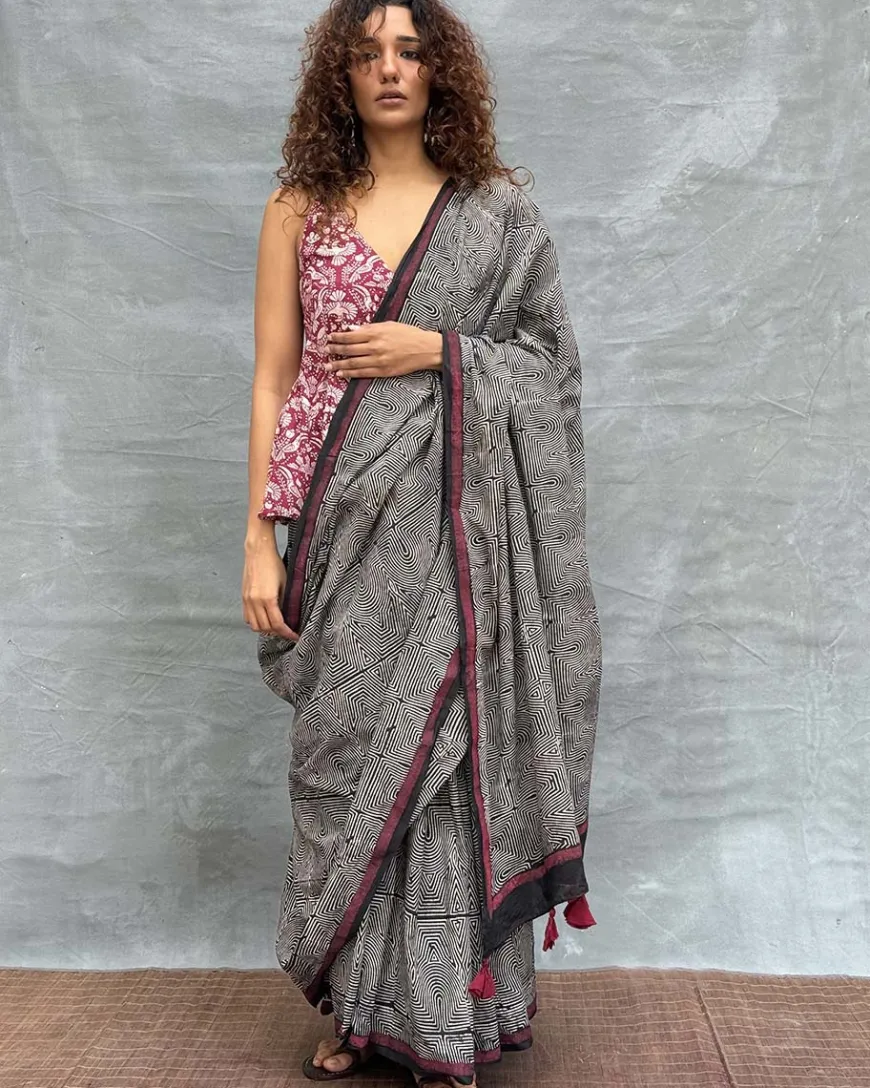 Blush of Dusk Blockprinted Cotton Saree