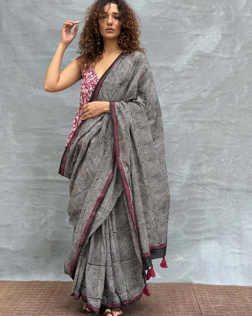 Blush of Dusk Blockprinted Cotton Saree