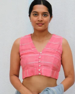 Blush Pink Handwoven Linen Zari Blouse - Everyday Beautiful