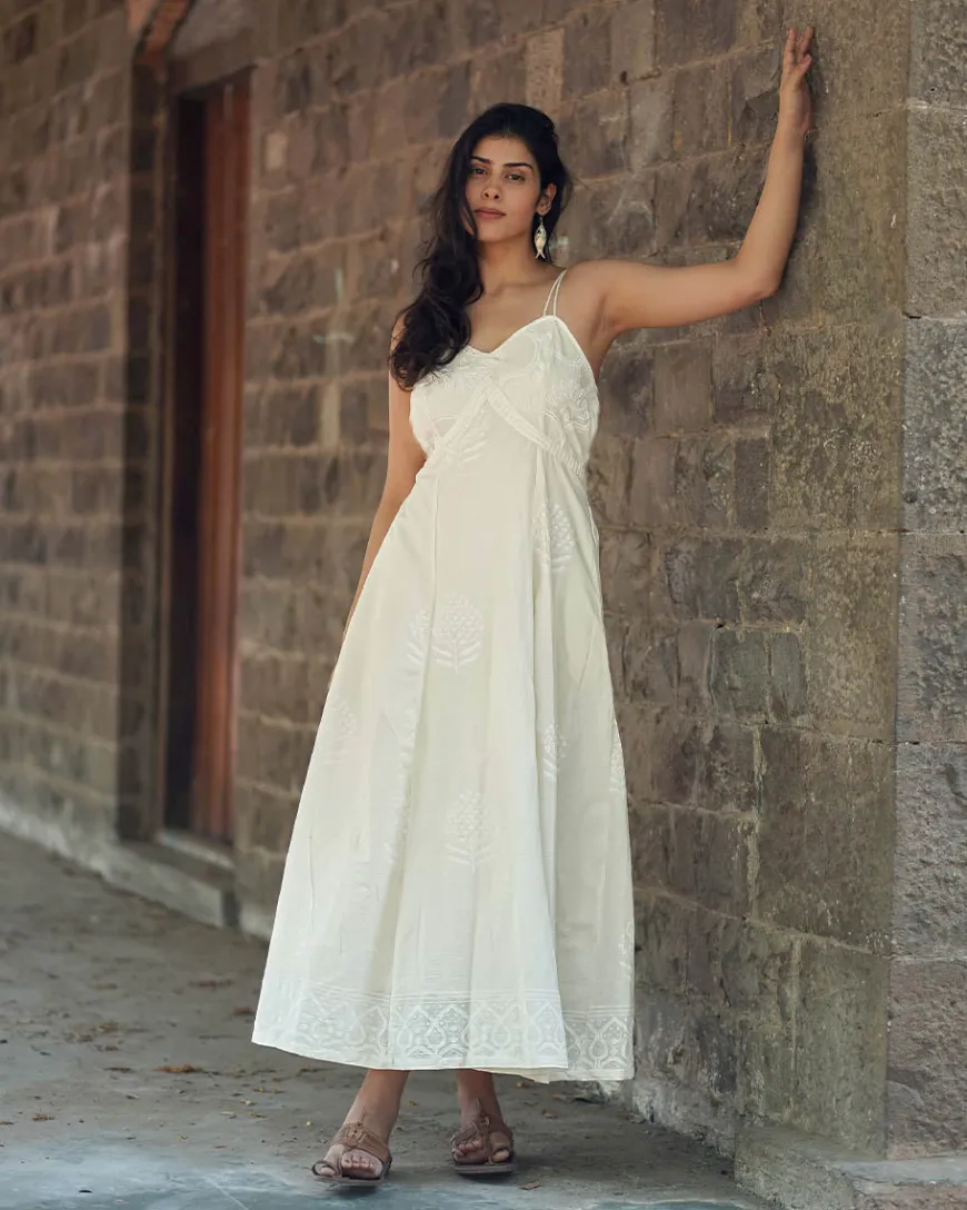 Buttercup Fade Ivory Block Printed Dress - SFD