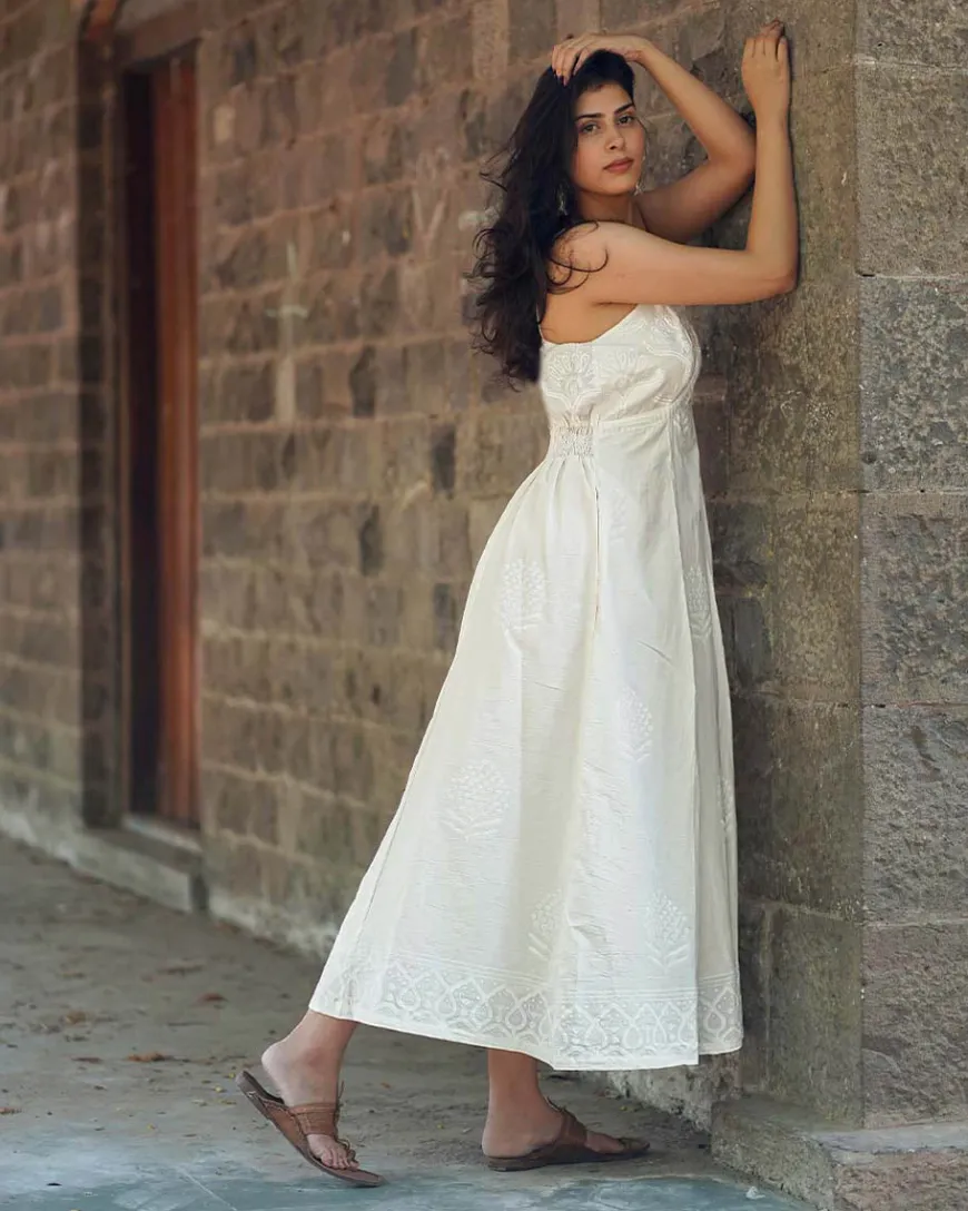 Buttercup Fade Ivory Block Printed Dress - SFD