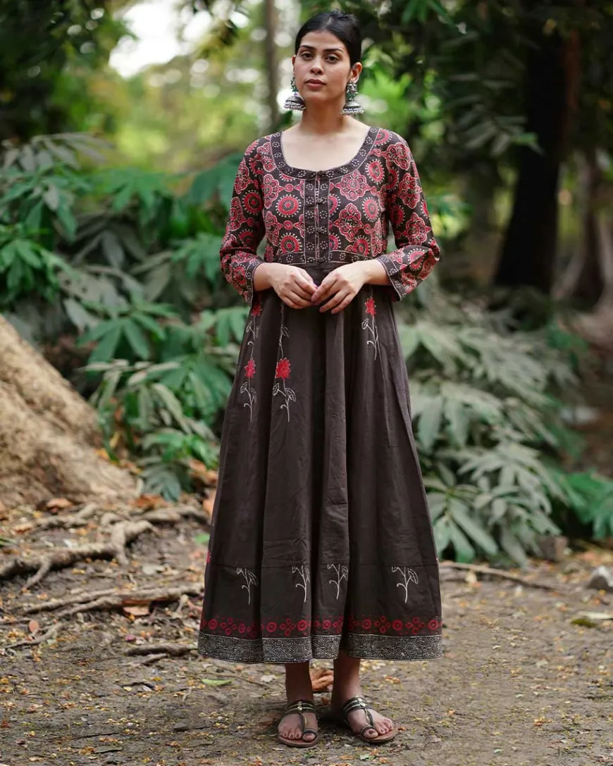 Chandni Si Tu Brown Block Printed Cotton Dress - WW