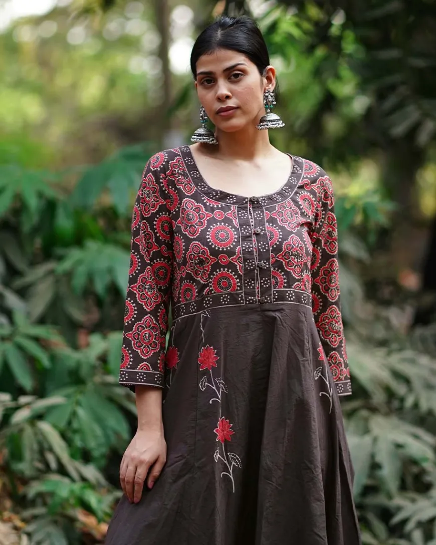 Chandni Si Tu Brown Block Printed Cotton Dress - WW