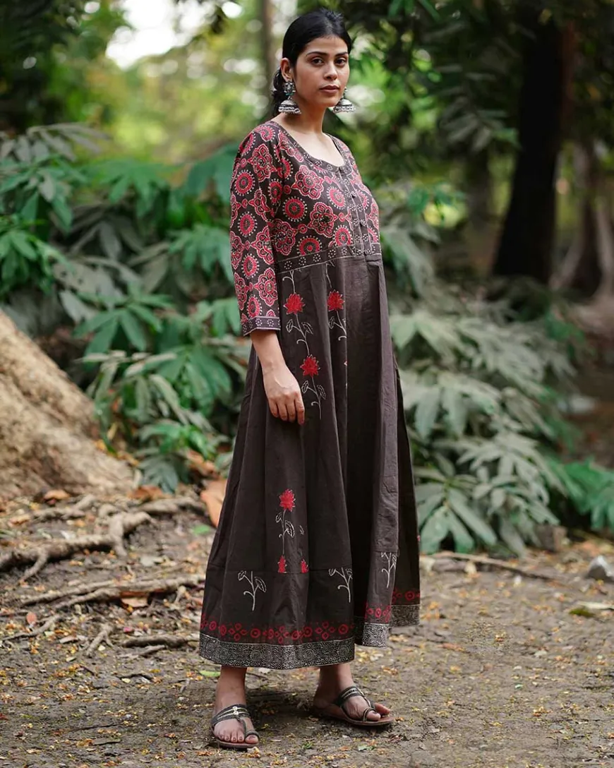 Chandni Si Tu Brown Block Printed Cotton Dress - WW