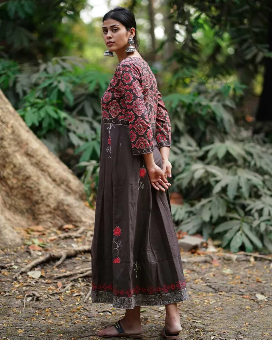 Chandni Si Tu Brown Block Printed Cotton Dress - WW