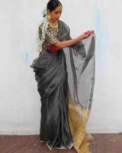 Charulata Handwoven Linen Zari Saree