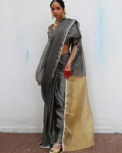 Charulata Handwoven Linen Zari Saree