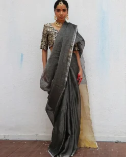 Charulata Handwoven Linen Zari Saree
