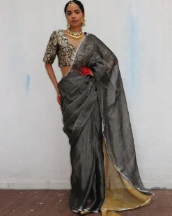 Charulata Handwoven Linen Zari Saree