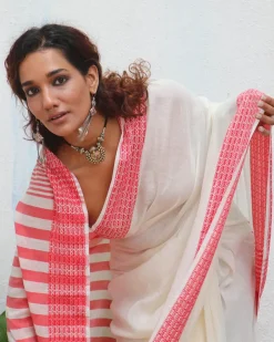 Chitra Handwoven Linen Cotton Jamdani Saree - Uma