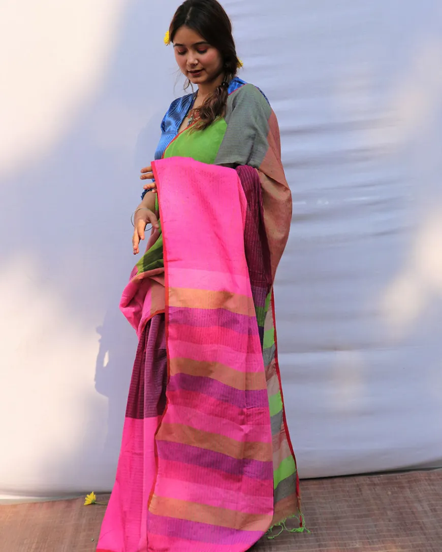 Chucklesome Charm Hand-Dyed Handwoven Cotton Saree